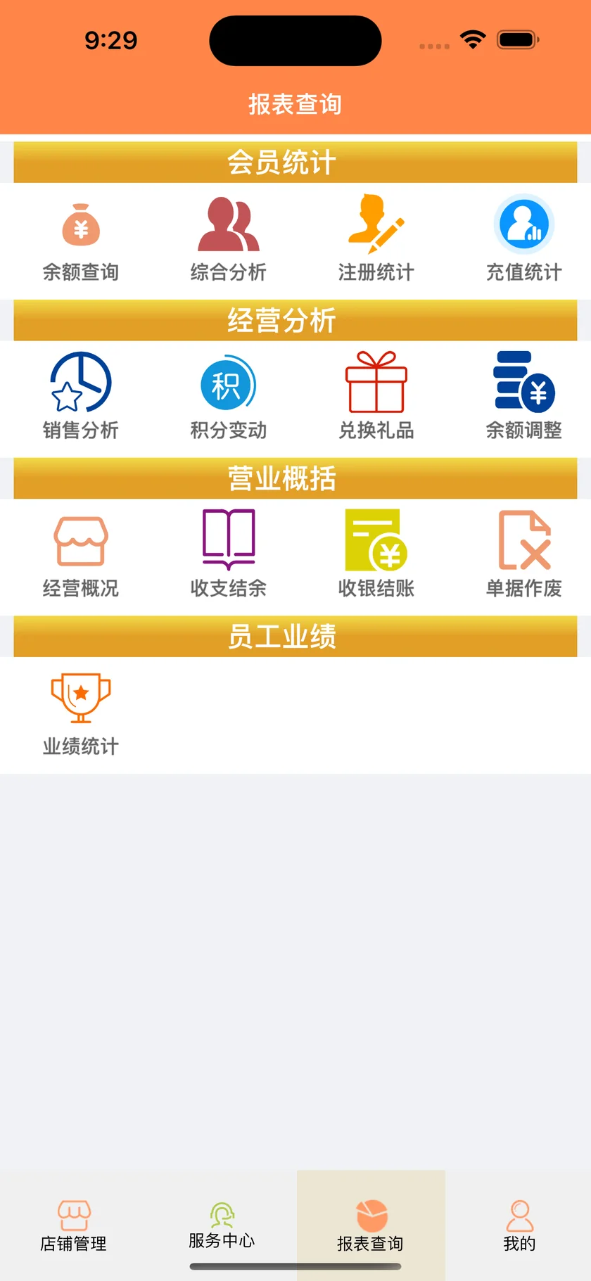 旧版云图店务通报表查询截图
